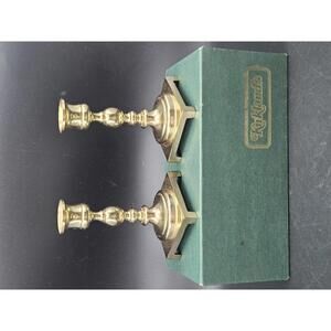 Vintage Kirkland Signature Solid Brass Candlesticks Pair Original Box 5" Tall